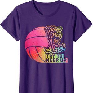 Women Funny Gift Team Play Like a Girl Volleyball T-Shirt